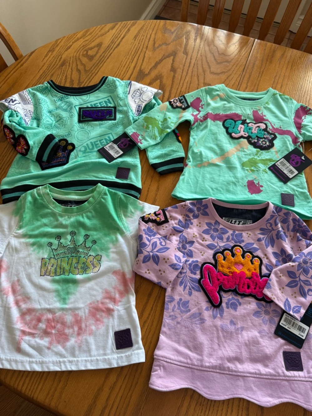 Girls' Mint & Lilac Graphic Tee Pack - Princess & Queen Designs. Take all 4